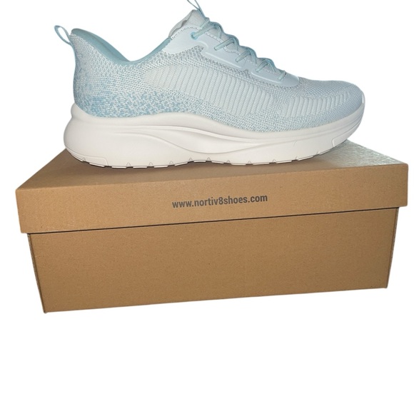 Blue and White Athletic Running Shoes with Breathable Mesh - Picture 1 of 4